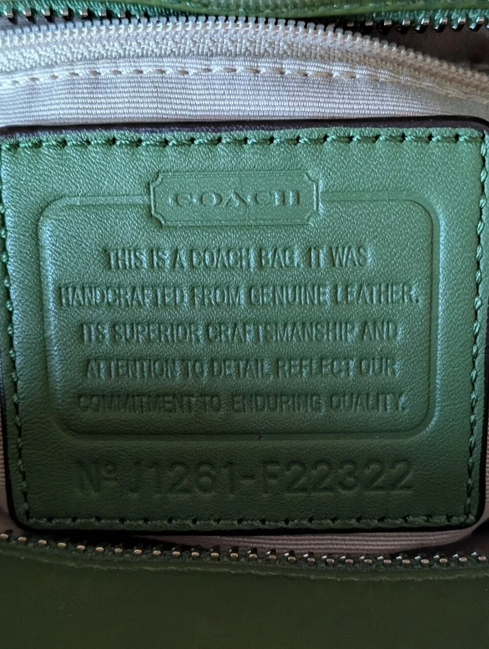 2012/2013 Coach Olive Green Patent Leather Tote with Tan Trim - F22322